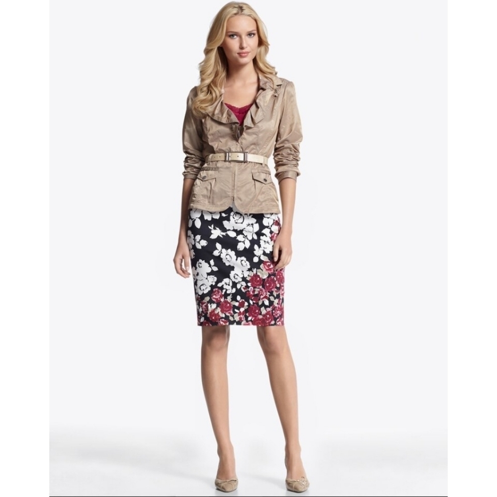 WHBM Ruffled Lapel Silky Jacket Zip With Belt 14